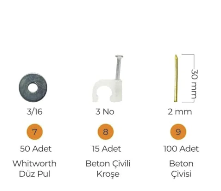 Vida, Pul, Çivi, Kroşe Çeşitleri